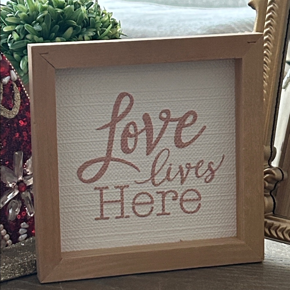 NEW! Shabby Chic Cottage Farmhouse Love Lives Here Wood Framed Sign
